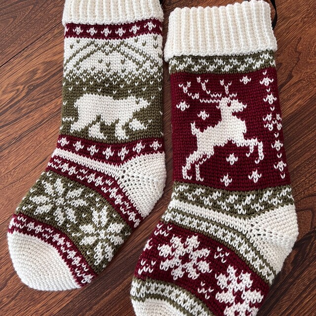 A customer's finished Polar Bear Stroll Stocking Crochet Pattern