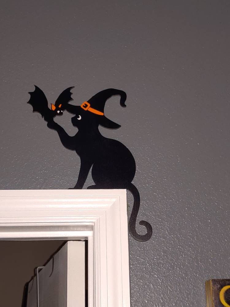 Black Cat Door Topper, Black Cat Door Corner Sign, Halloween Bat Door Topper, Black Cat Halloween Decor, Cat Lover Gift,Halloween Home Decor