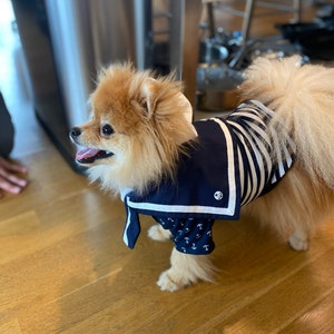 ネイビーホワイトの犬服、マリンルックの犬用トップス、XS～4XL