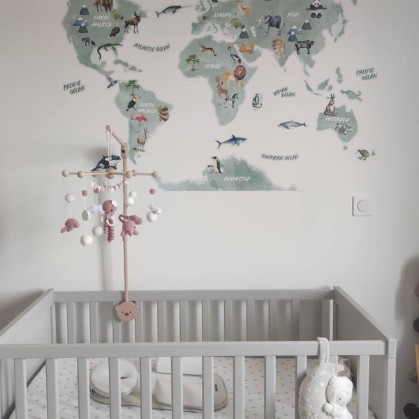 Animal World Map Wall Sticker | Kids World Map Decal | World Map Wall ...