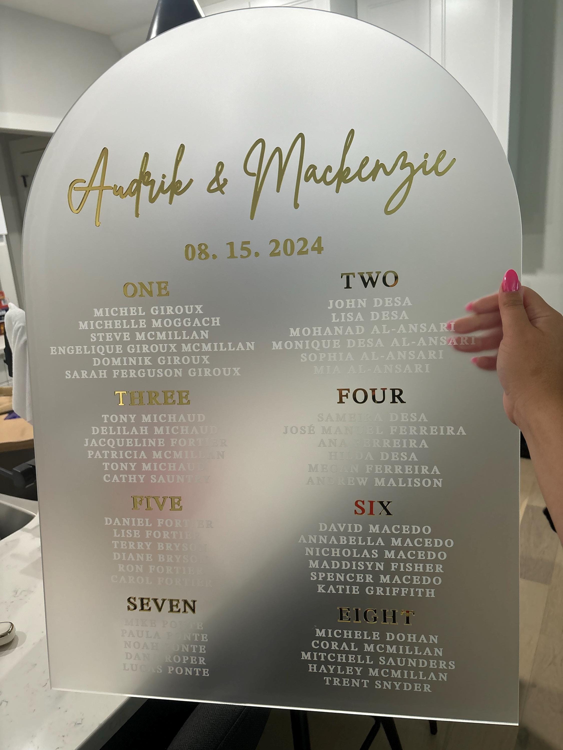 Sitzplan für die Hochzeit – Acryl-Sitzplan – Tisch-Sitzplan – Alphabetischer Sitzplan – Sitzplanschild