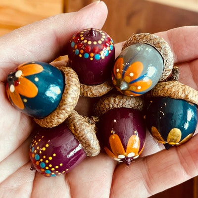 Hello Fall Hand Painted Natural Acorns Set of 6 - Etsy