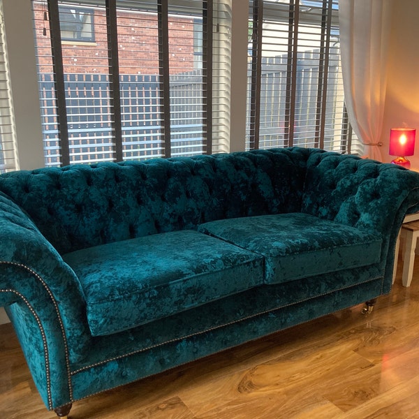 British Handmade 3 Seater Dark Teal Crushed Velvet Chesterfield Sofa - Etsy