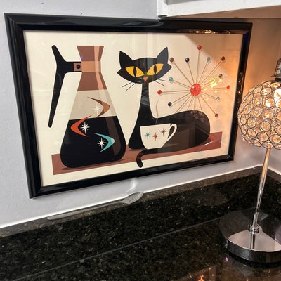 Mid Century Modern Art Print Atomic Cat Gifts Retro - Etsy