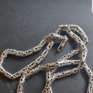 ビンテージバリ　ビザンチンチェーン純銀ネックレス シルバーキングチェーンネックレス、ラウンドビザンチンチェーン
