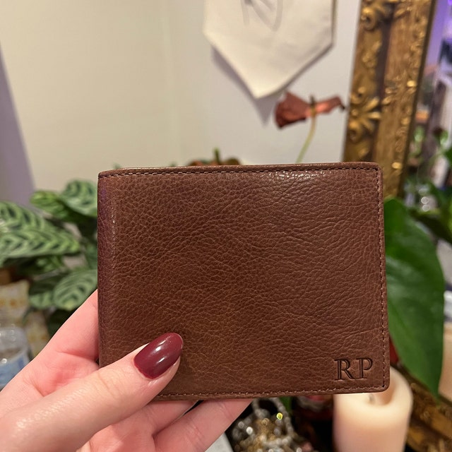 Men's Leather Wallet Personalized Monogrammed Bifold 