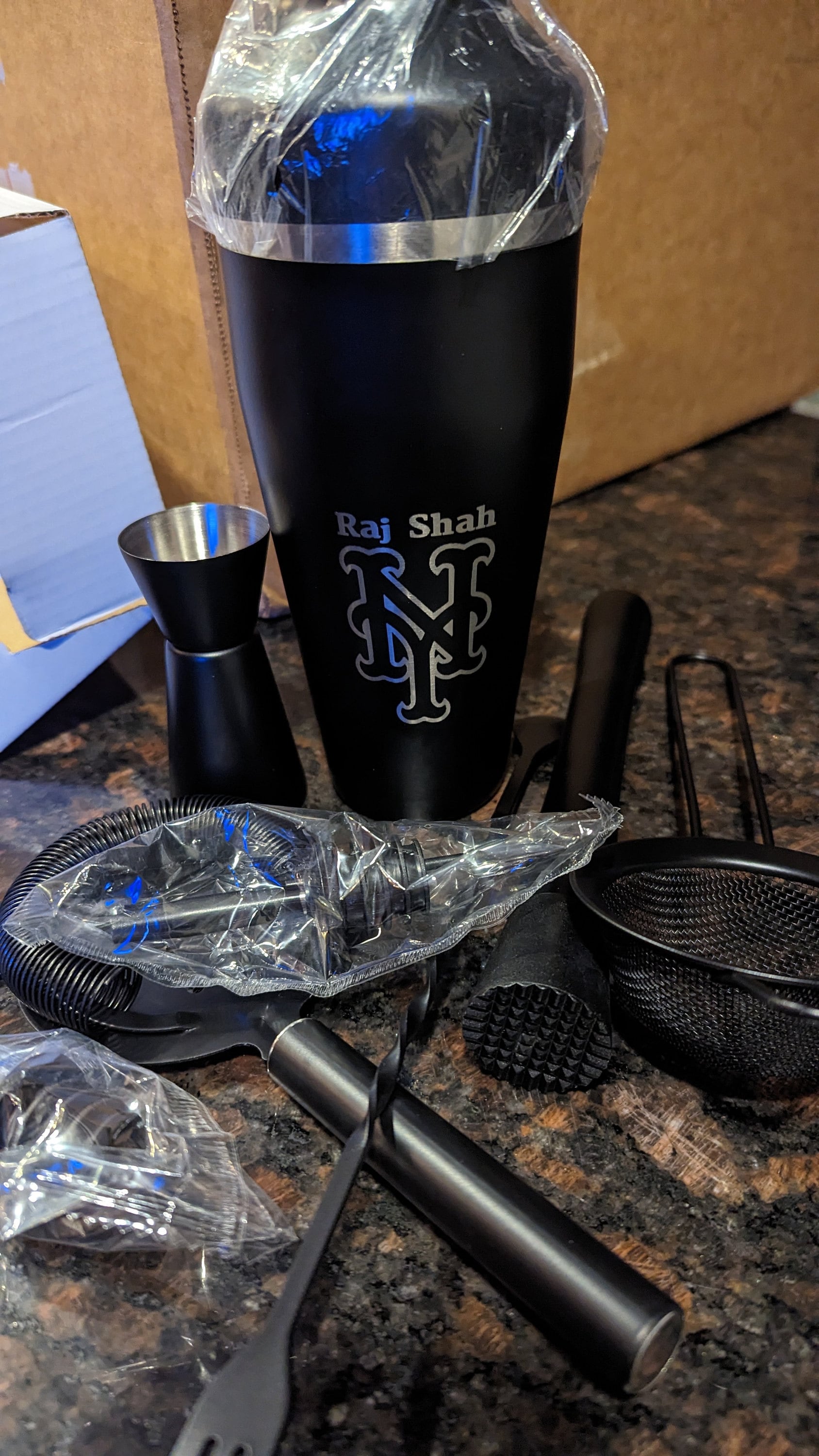 Engraved Steel Matte Black Cocktail/ Alcohol Shaker Set of 9 Barware, Personalised Custom Drink Mixer, Martini Bartender Tools, Gift for Him
