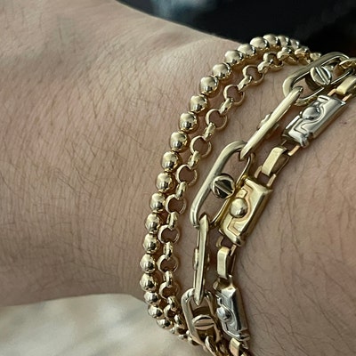 14K Gold Rolo Chain Bracelet, 3mm 4mm 5mm Gold Link Belcher Chain ...