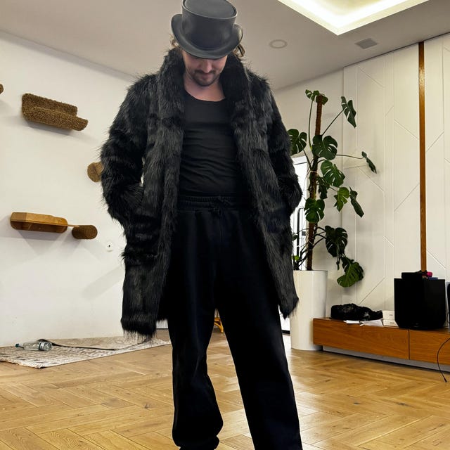 Wolfnacht　新品　ブラックメタル black l Black Wolf Midi Coat, Men Collared Faux Fur Jacket - Etsy