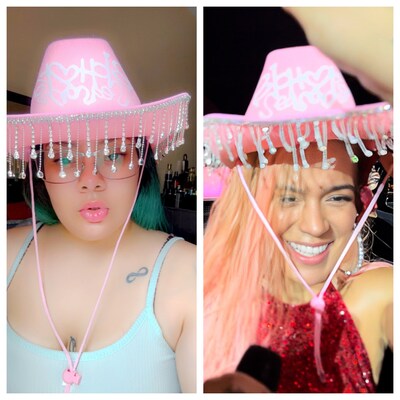 RANGER COWBOY HAT W/FRINGE EARRINGS - PINK main image 0