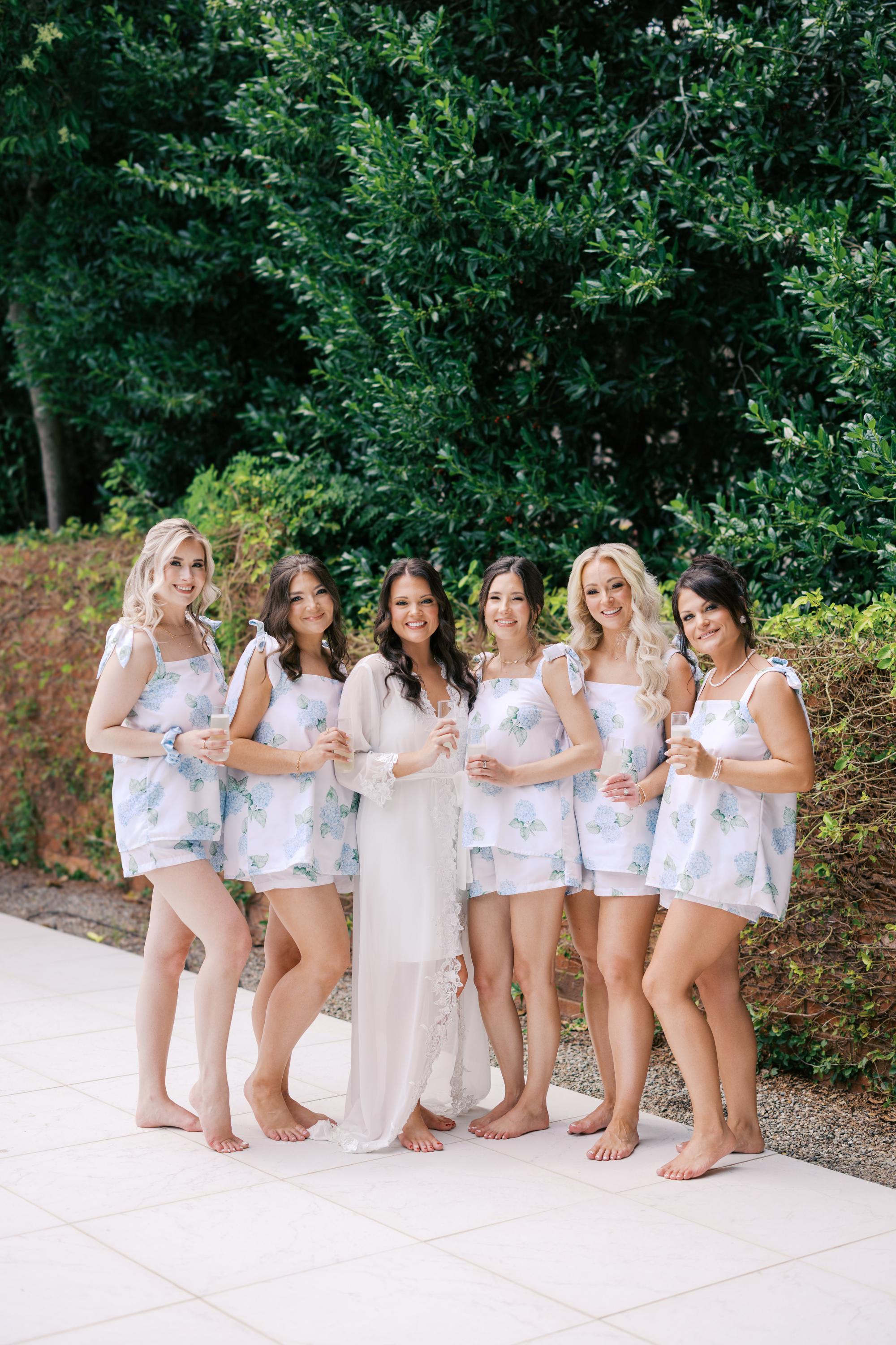 Hydrangea Floral Bridesmaid Pajamas Something Blue Bachelorette Party Theme PJs Bridesmaid Proposal Bridesmaid Getting Ready Outfit