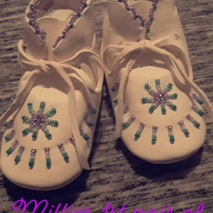 Authentic Native Made Baby Moccasins, Soft Soled Shoes, Lavender Beaded ...