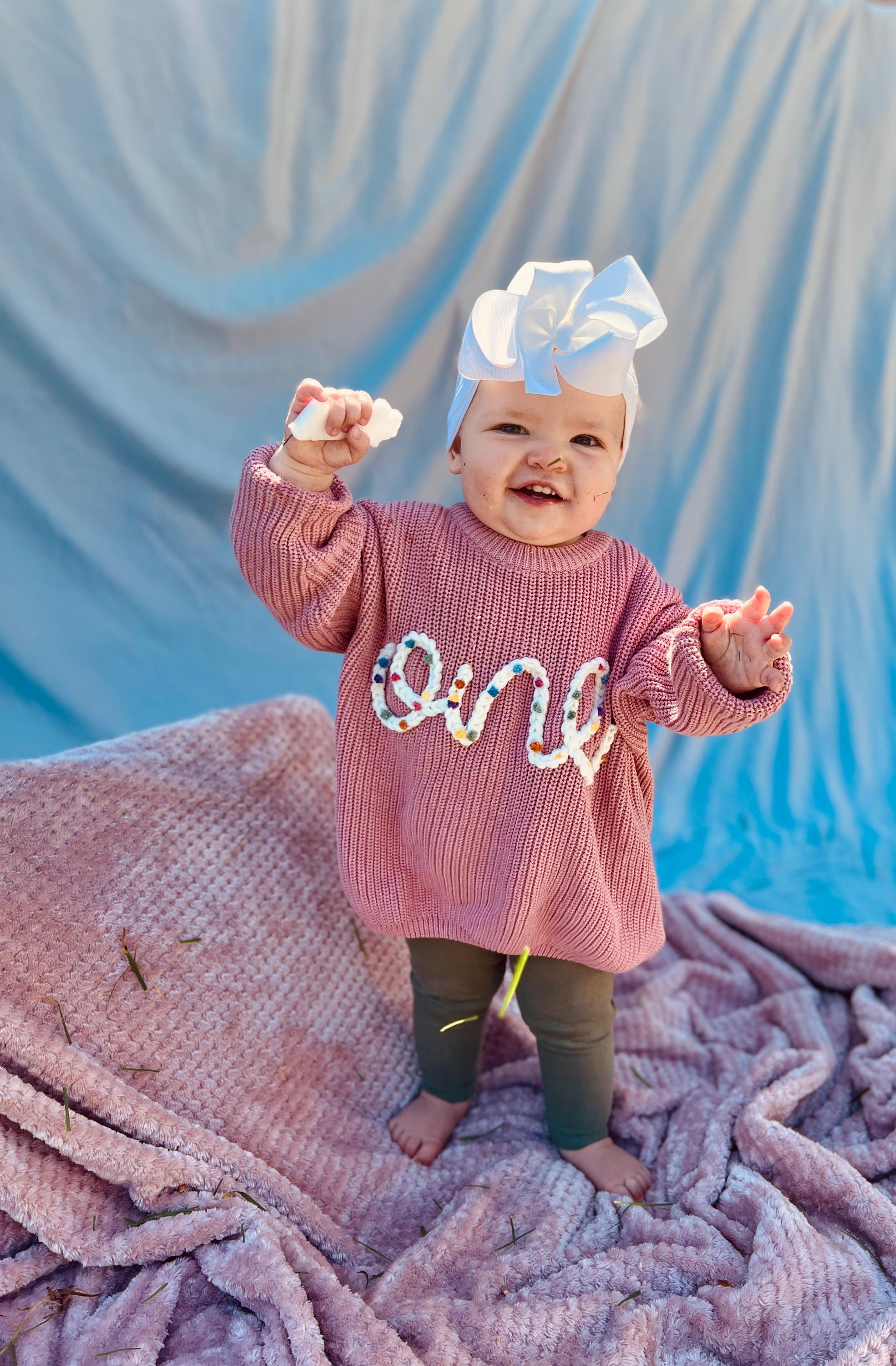 Custom Name Baby Sweater,Personalized Hand Embroidered Baby Sweater,Cute Baby Girls Sweater With Name,Baby Shower Gift,Christmas Gift Baby