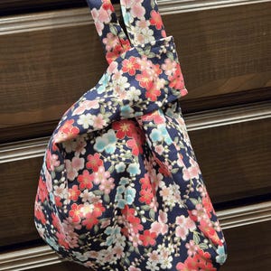 Waves of Tradition Japanese Knot Bag, Japanese Knot Bag, Wrist Bag, Lunch Bag, Bag with Pockets, Mother's Day Gift, Gift for Mom