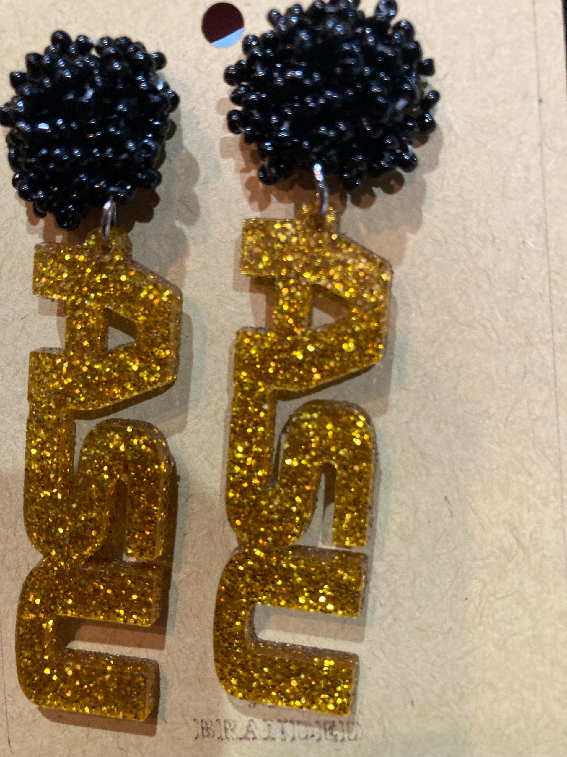 Personalized Custom Game Day Earrings 3/4 inch bead topper-High School-College-Football-Team Name-Spirit Wear Gear-Birthday Gift