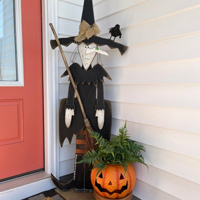 Witch and Cat Porch Statue Halloween Porch Figure Decor - Etsy