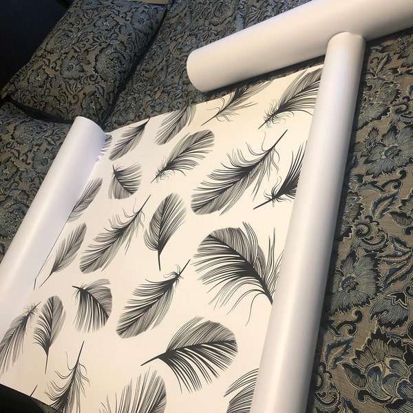 Black and White Feathers Wallpaper, Minimalist Pattern Print, Feather ...