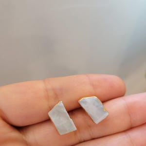 Customer photo from CLAVERE-GRACIETTE, Natural Rainbow Moonstone Stud Earrings, June Birthstone