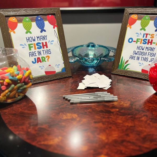Guess How Many Fish Sign, Fishing Party Signs, Fishing Party Decor ...
