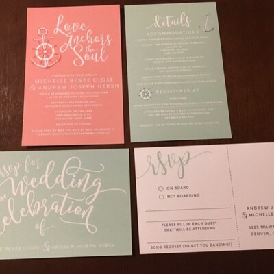 Coral Mint Wedding Invitation Kits Suites Sets, Salmon Blush Pink Apricot Mint Green Light Jade ...