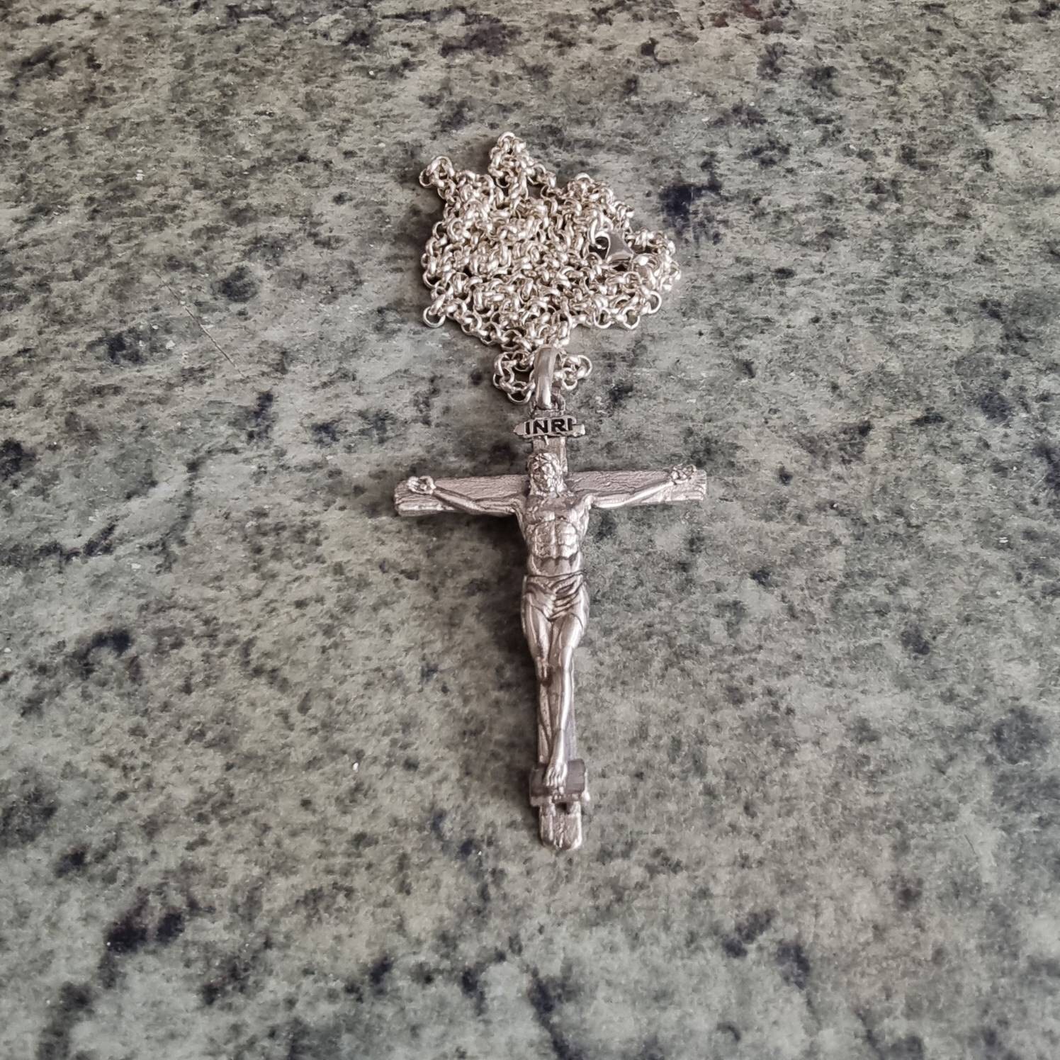 Handmade Silver Jesus Crucifix Necklace,3D Jesus Relief Cross Savior Pendant,Engraved Jesus Religious Charm,Silver Man Necklace,Gift For Men