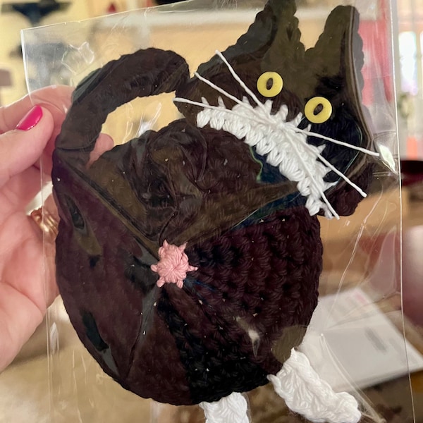 4 Pcs Black And White Cute Cat Butt Knitted Coaster - Lightweight Crochet Drink Mat, 15x10cm