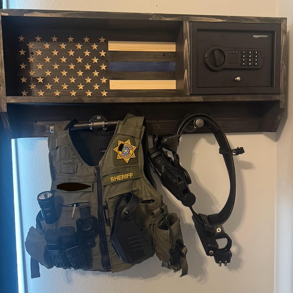 Police Duty Gear Rack With Lockbox Safe + FREE Metal Miranda Card ...