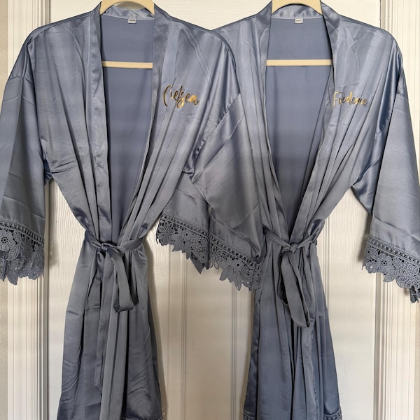 Personalised Prom Robe Bridesmaid Proposal Robes, Personalized Satin Robes With Lace, Elegant ...