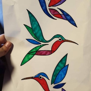 Sticker Vitrail 3 Canards Repositionnable Pour Fenêtre - Fait Main, Amovible, Multicolore