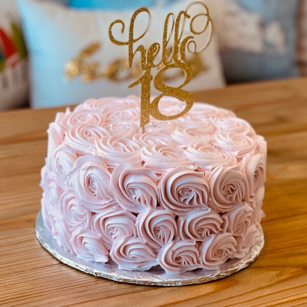 Glitter Hello 18 Birthday Age Cake Topper, 18th Birthday, Eighteen ...