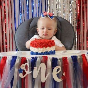 Red White and Blue Patriotic Stars High Chair Banner. First Birthday ...