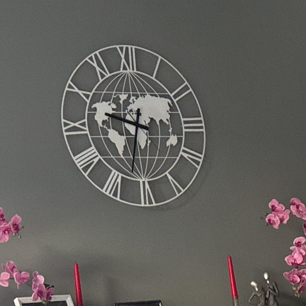 World Map Metal Wall Clock, Earth Wall Clock, Geographic Compass Clock ...