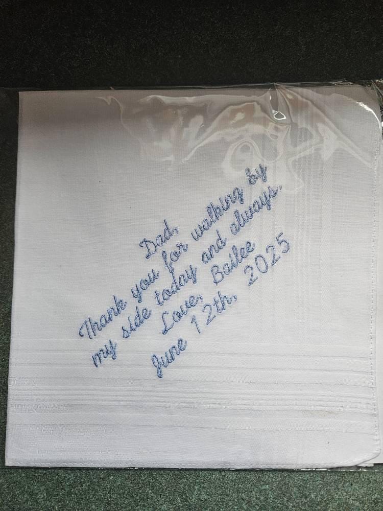 Embroidered Wedding Handkerchief For Father, Wedding Handkerchief for dad, wedding gift to dad, personalized wedding handkerchief
