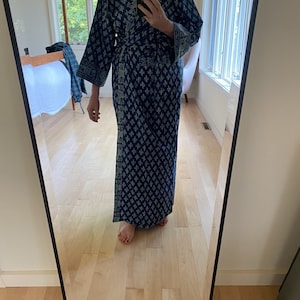 Indigo Cotton Kimono Robes for Women Indian Dressing Gown Unisex ...