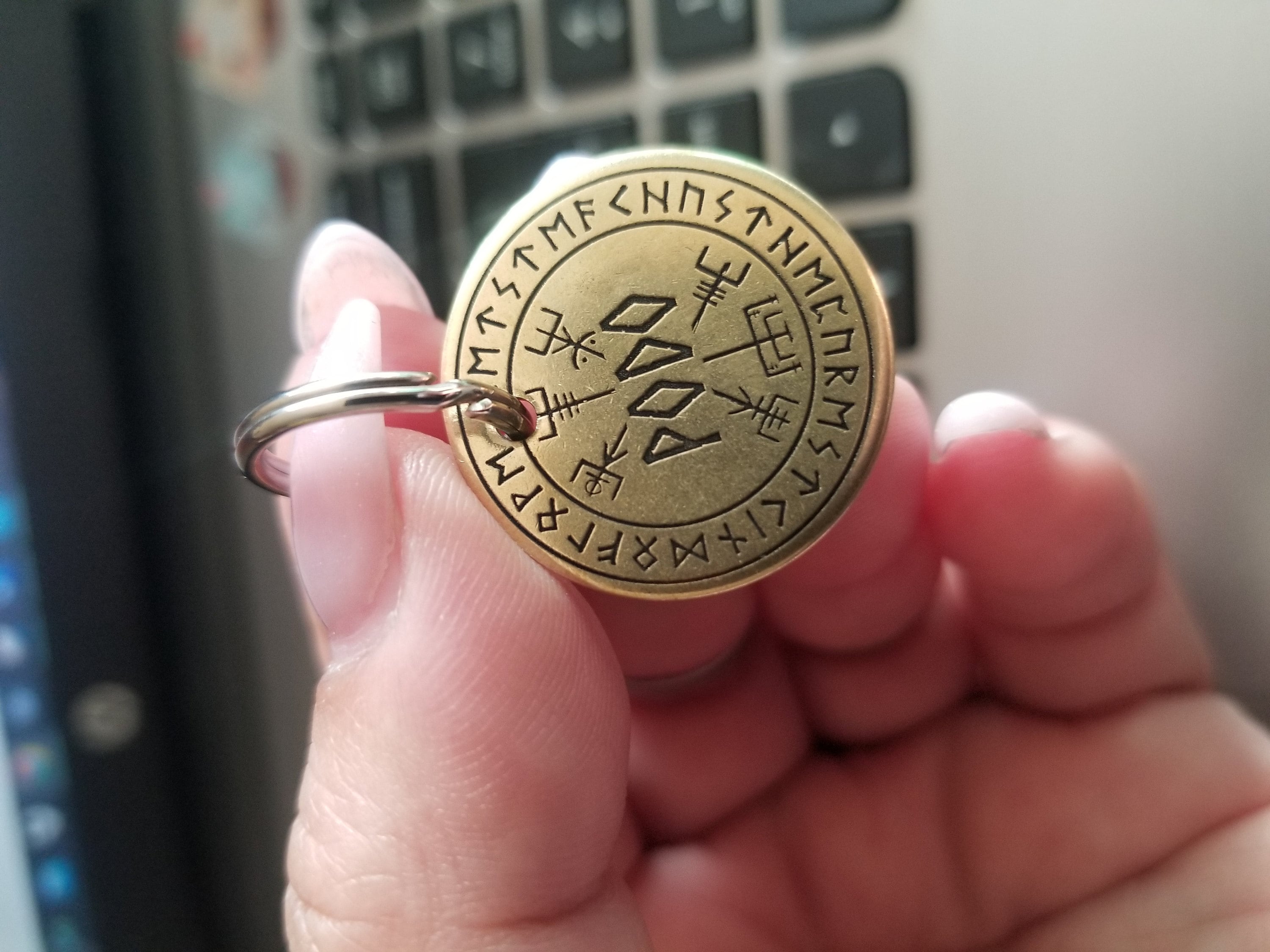 Personalized Pet Tag - Vegvisir / Viking Compass and Runes - Custom Dog Cat Identification Tags - Round