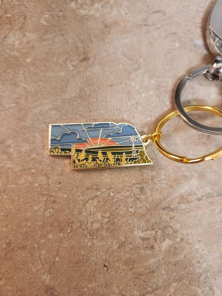 Nebraska Soft Enamel Keychain | Nebraska Outline Key Ring | Illustrated State Keychain 1.5&quot;