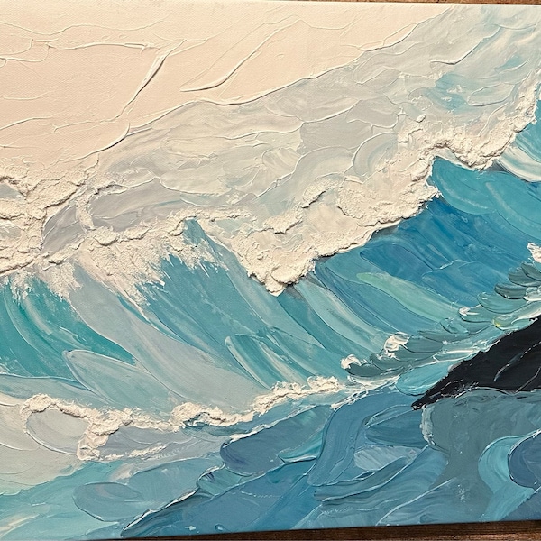 Ocean Wave Oil Painting on Canvas, Large Wall Art, Abstract Minimalist ...