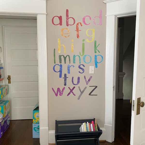Watercolor Alphabet Set, Peel and Stick Decal, Reusable Wall Decal ...