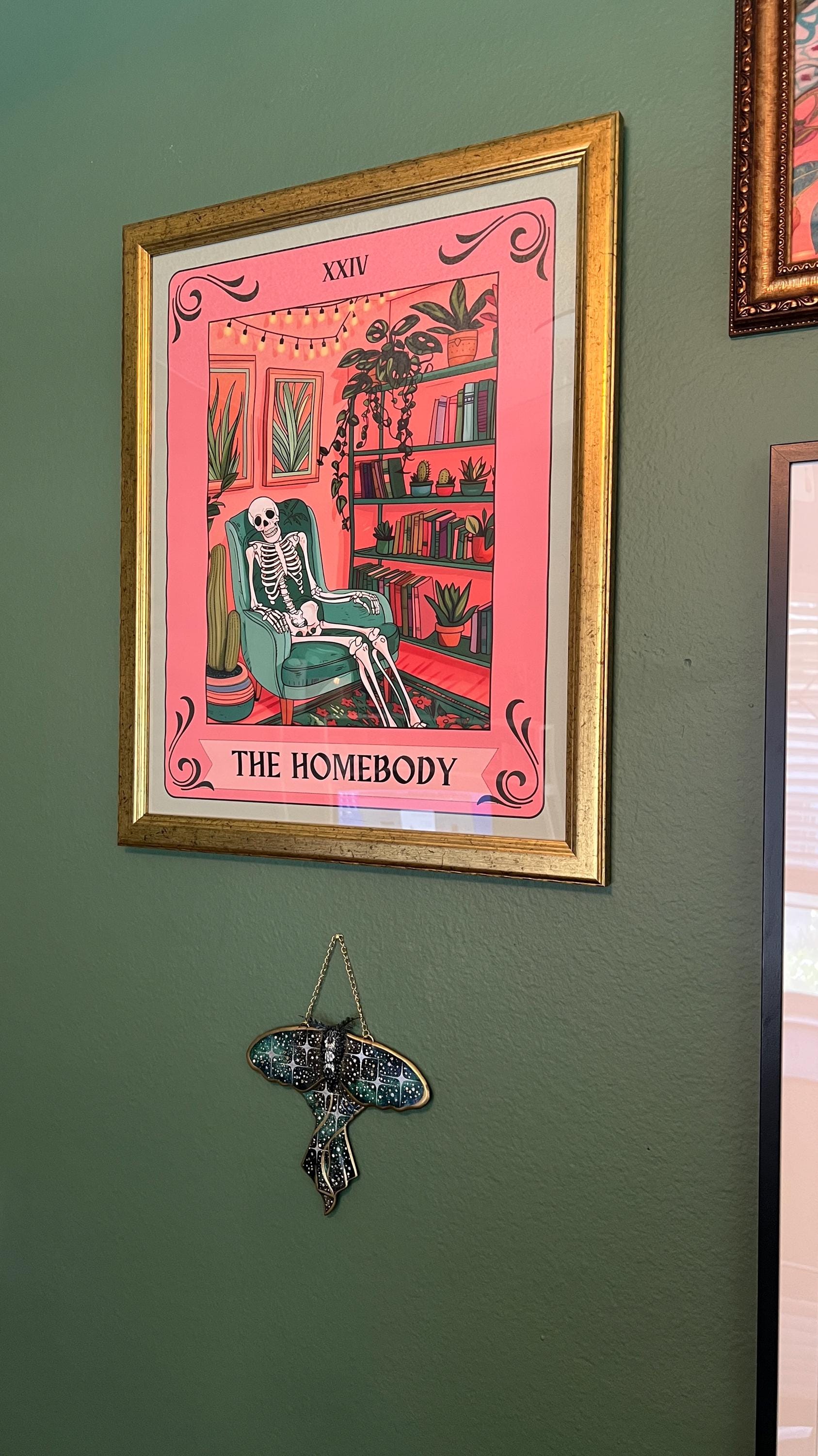 The Homebody Tarot Card - The Homebody Club Print - Spooky Print - Living Room Print - Cute Skeleton Print - Cute Spooky Print - Tarot Card