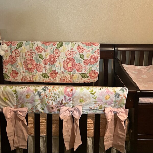 Pink floral checkered bamboo crib sheet