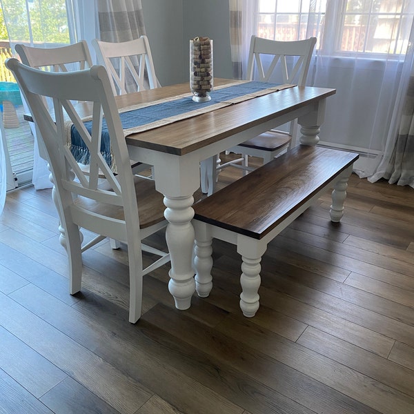 KENNEDY Custom Farmhouse Table, Bench & Chairs | Farmhouse Dining Table ...