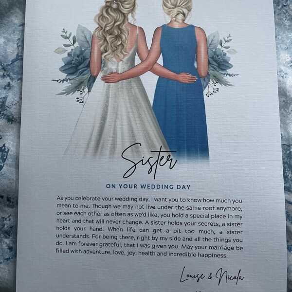 Gift for Sister on Her Wedding Day, A4 Printed Poem, Personalised Print ...