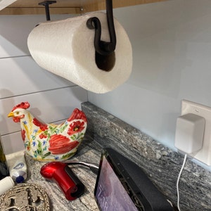 Under Cabinet Mount Paper Towel Holder With Curved Ends Hand Forged 