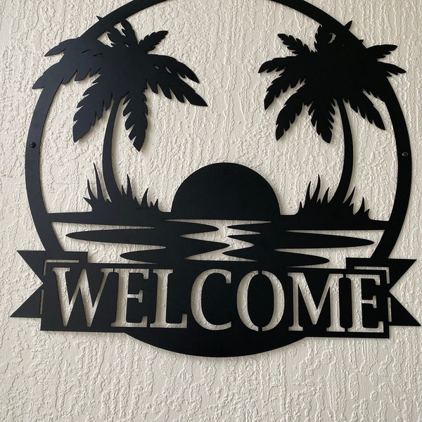Custom Beach Sunset Metal Sign II Metal Welcome Outdoor Sign, Beach ...
