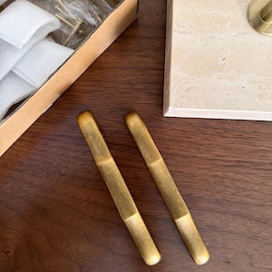 Wavy Aged Brass Cabinet Handles, Bamboo Antique Dresser Pulls, Curved Cabinet Pulls, Old Brass Drawer Handles, Forge Brass Cabinet Pulls