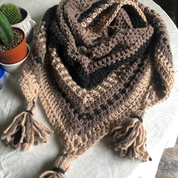 Crochet Pattern // Triangle Shawl Wrap Scarf Linen Stitch Striped ...