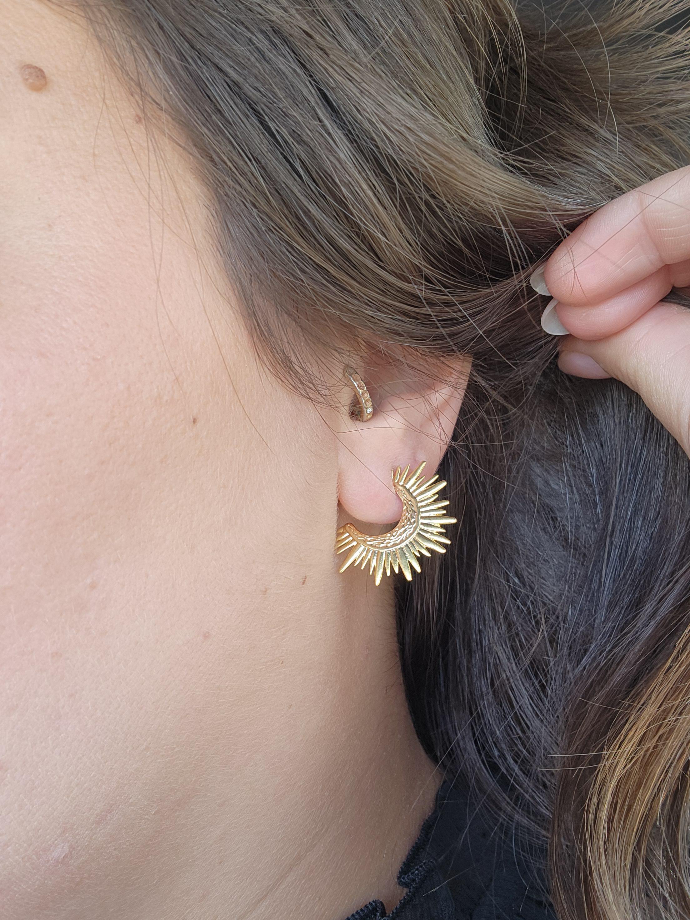 GOLD SUN EARRINGS • delicate dangle earrings • sol starburst • silver gold hoops • anniversary birthday gift • nickel free jewelry • EAHL1AU
