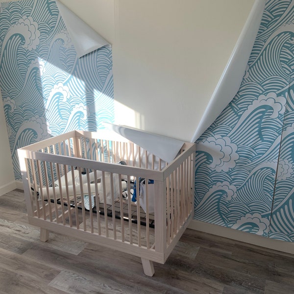 Wave Wallpaper Peel and Stick | Pink Blue Ocean Waves Wall Mural - Etsy
