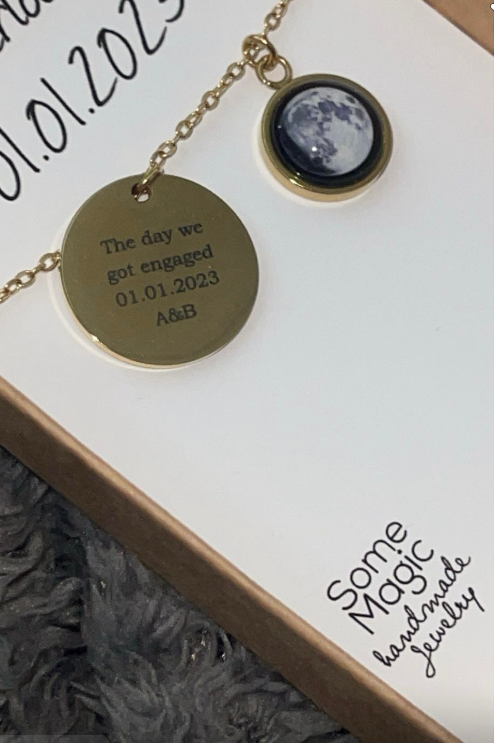 Personalized Moon Phase And Star Map By Date Necklace, Mother&#39;s Day Gift For Mom, Birthday Gift For Daughter, Custom Birth Moon Jewelry, A