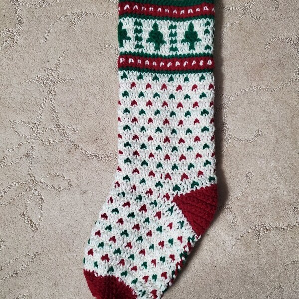 Vintage Christmas Stocking Crochet Pattern Fair Isle Tree Sampler ...